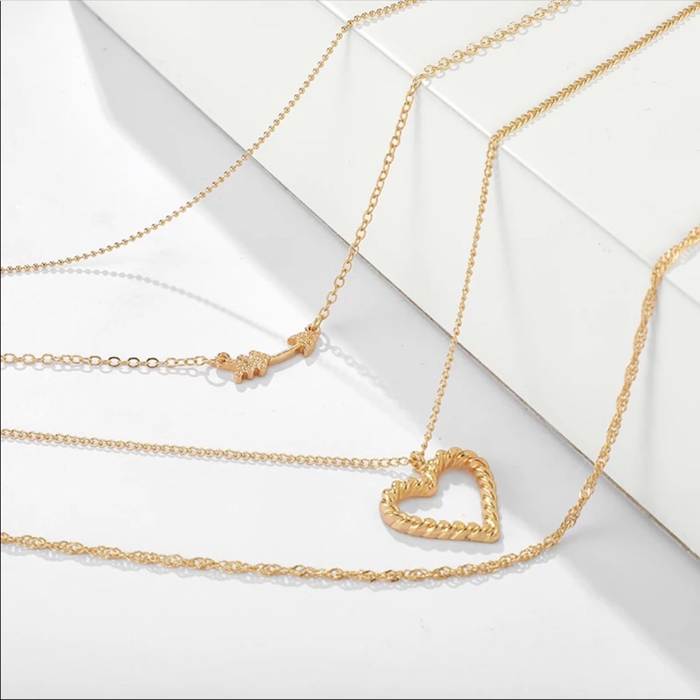 • Hazel • Layered Heart + Arrow Necklace - Picture 3 of 5